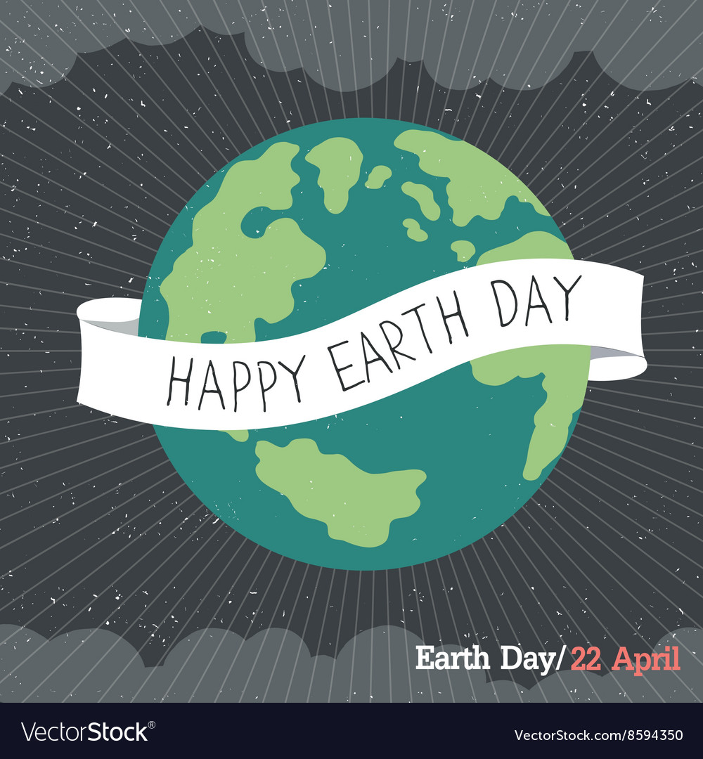 Vintage earth day poster cartoon rays clou Vector Image