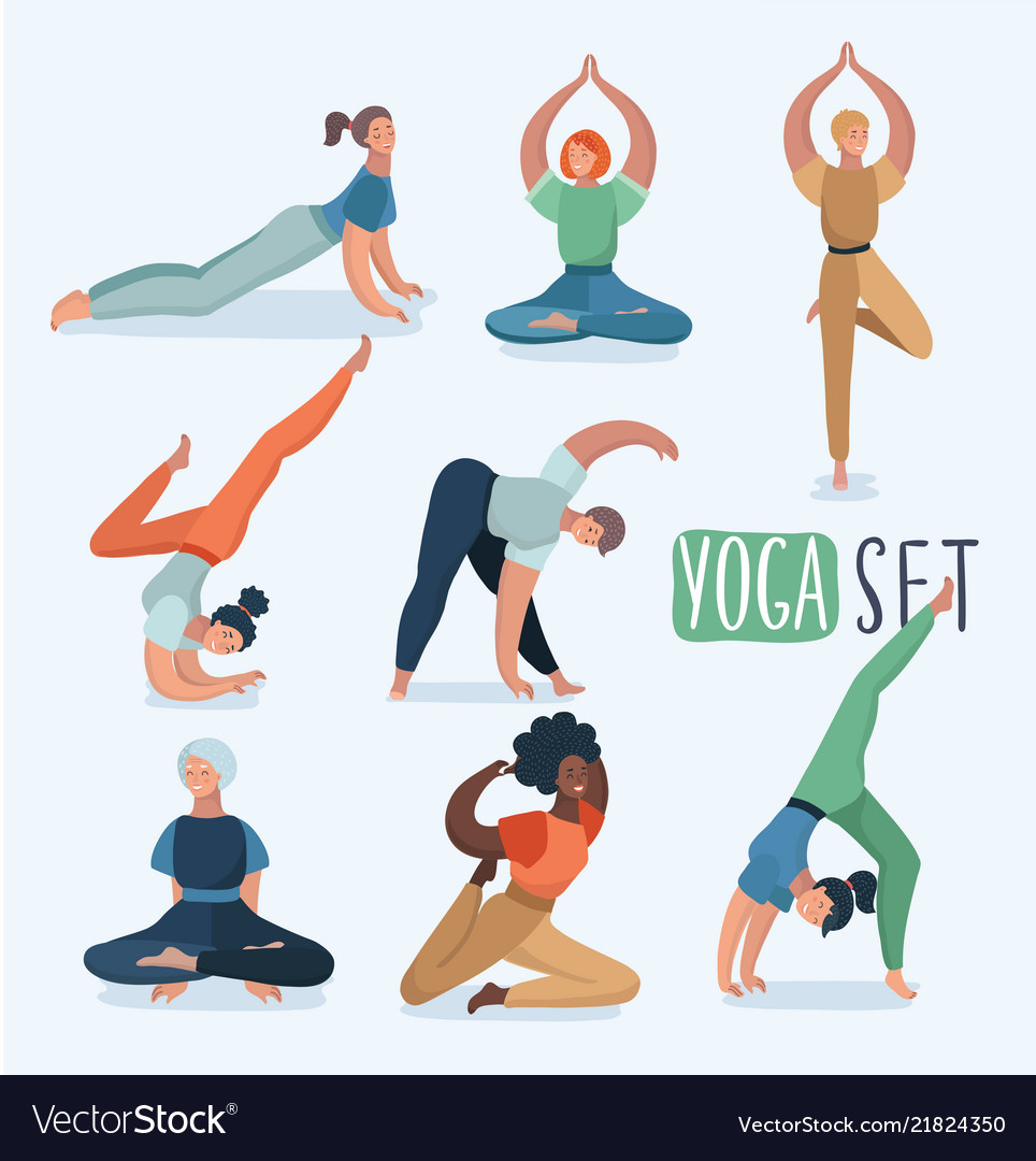 Yoga set with women in different poses Royalty Free Vector