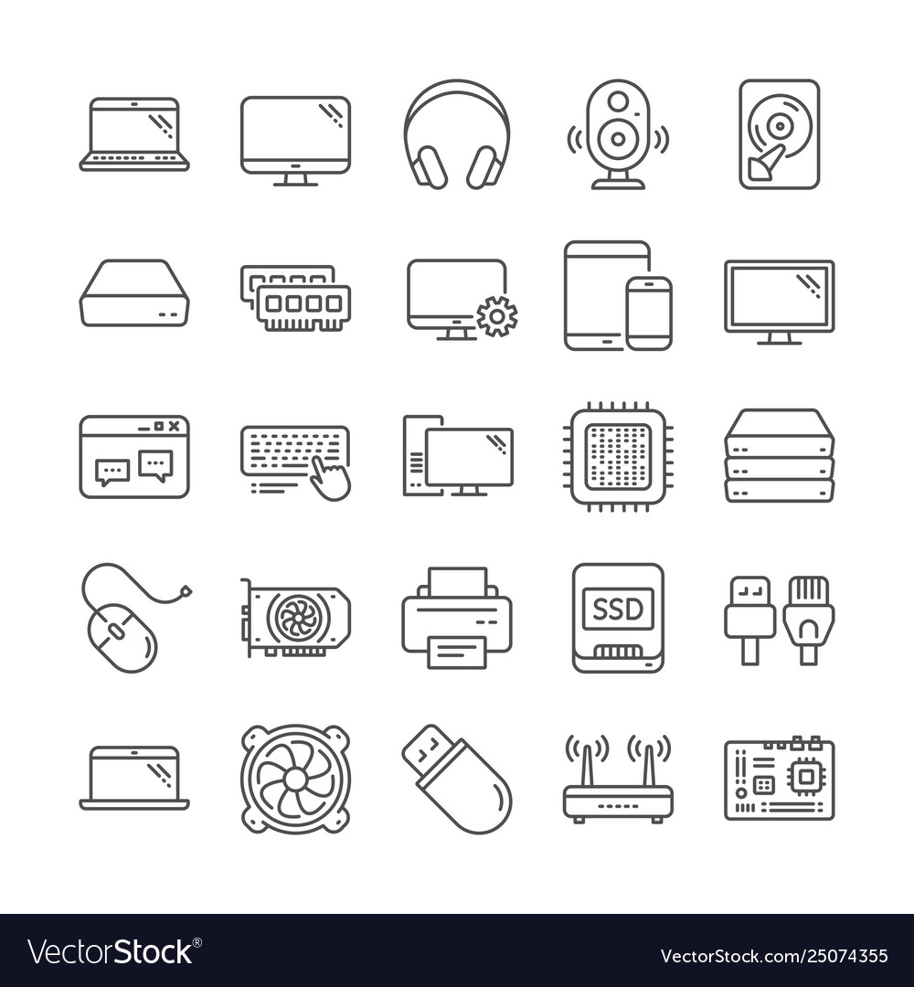 Computer components line icons set motherboard