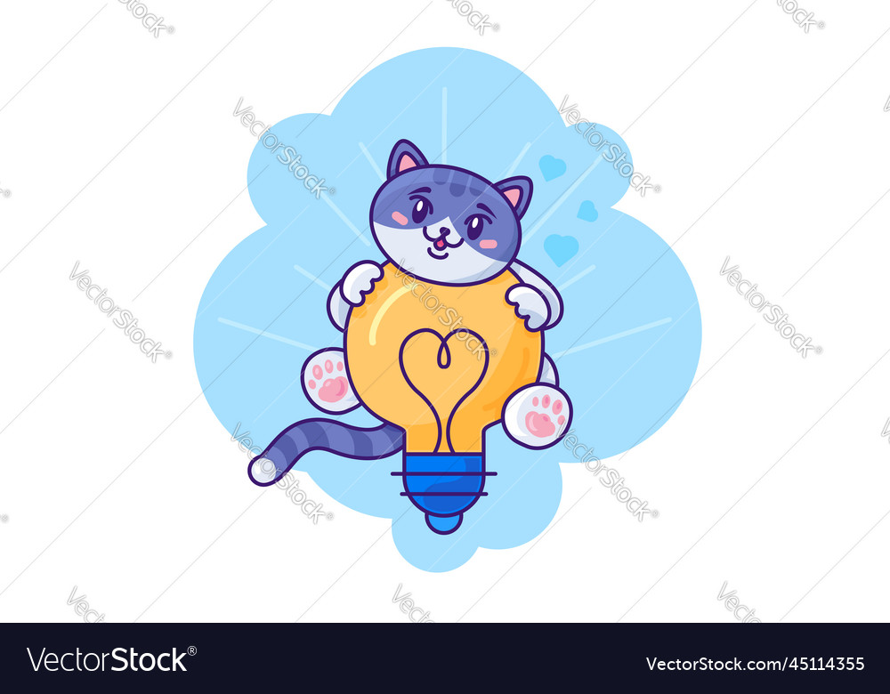 Creative cat cute animal holding light bulb Vector Image