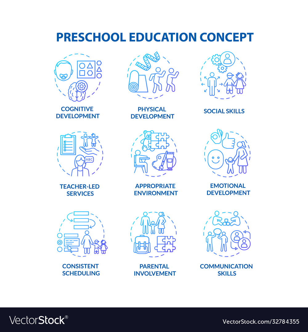 Kids preschool education concept icons set