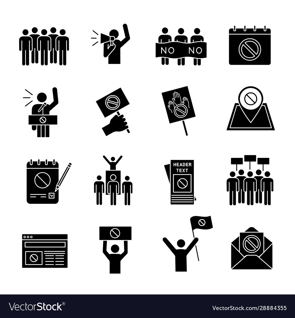 Protest action glyph icons set Royalty Free Vector Image