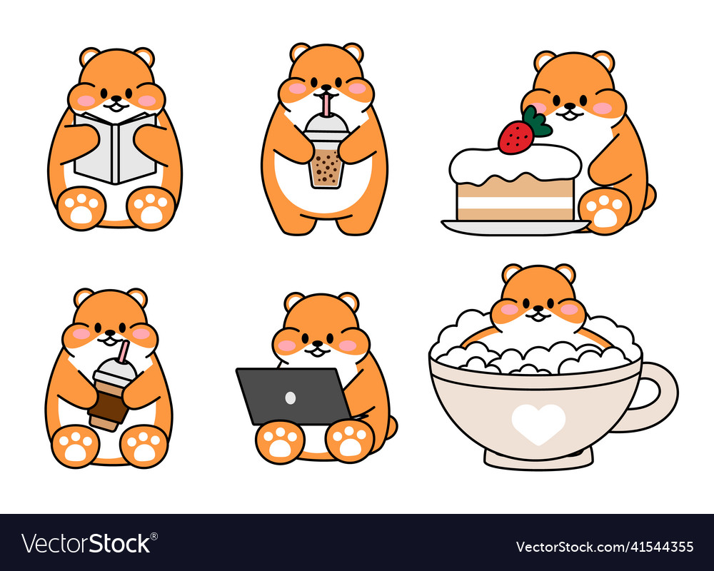 Set Of Cute Drawn Hamsters Kawaii Hamster Vector Image