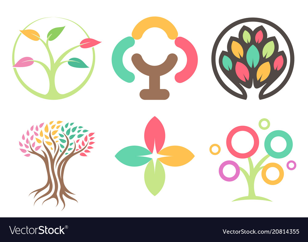 Set of logos of the trees abstract leaves icons vector image Set of logos of the trees abstract leaves icons