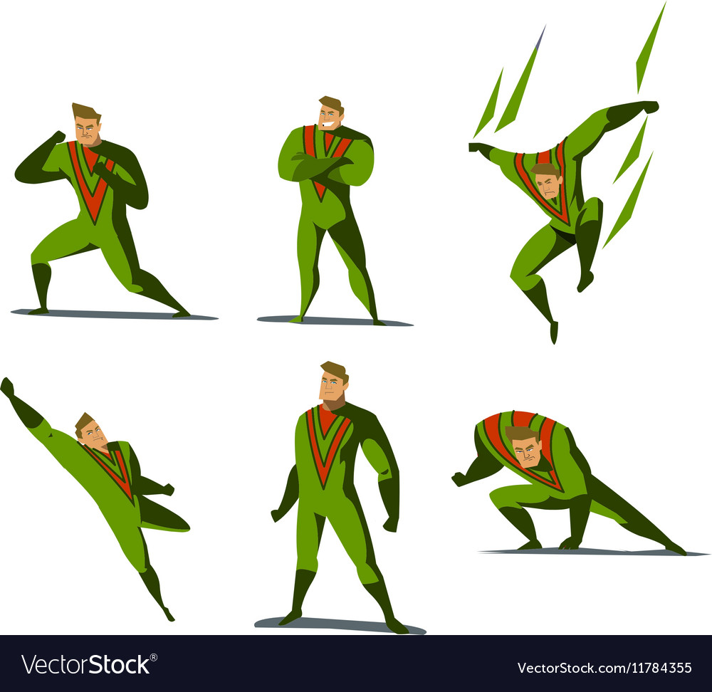 Set of superhero actions different poses