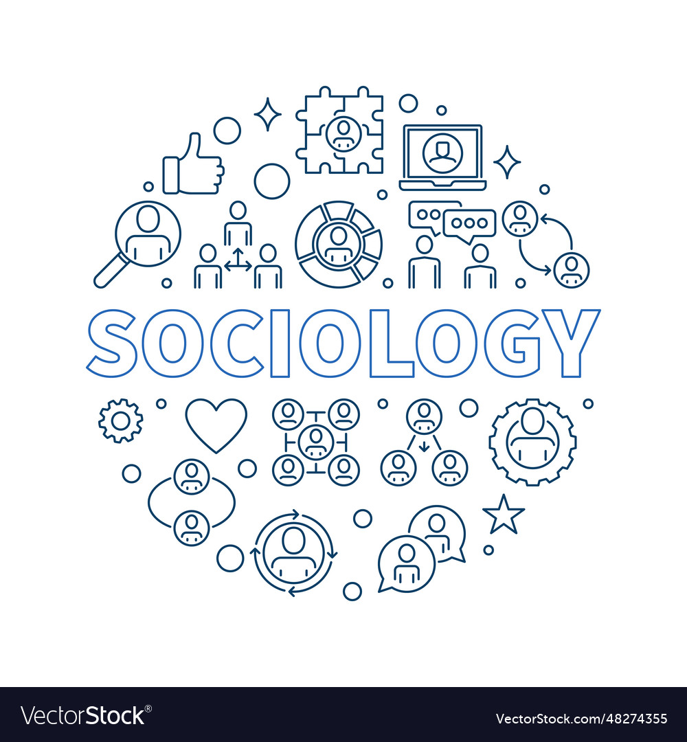 Sociology round line banner social interaction Vector Image