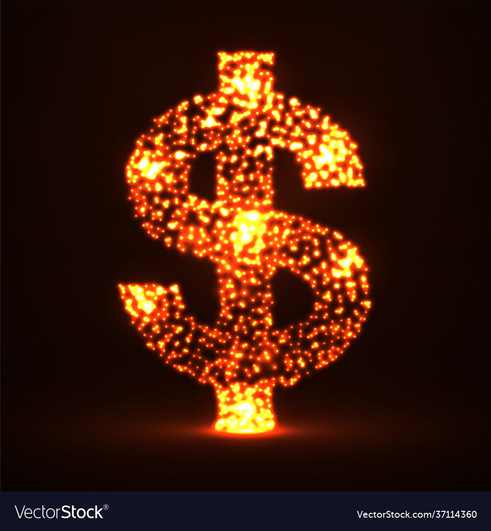 Abstract dollar sign glowing particles neon