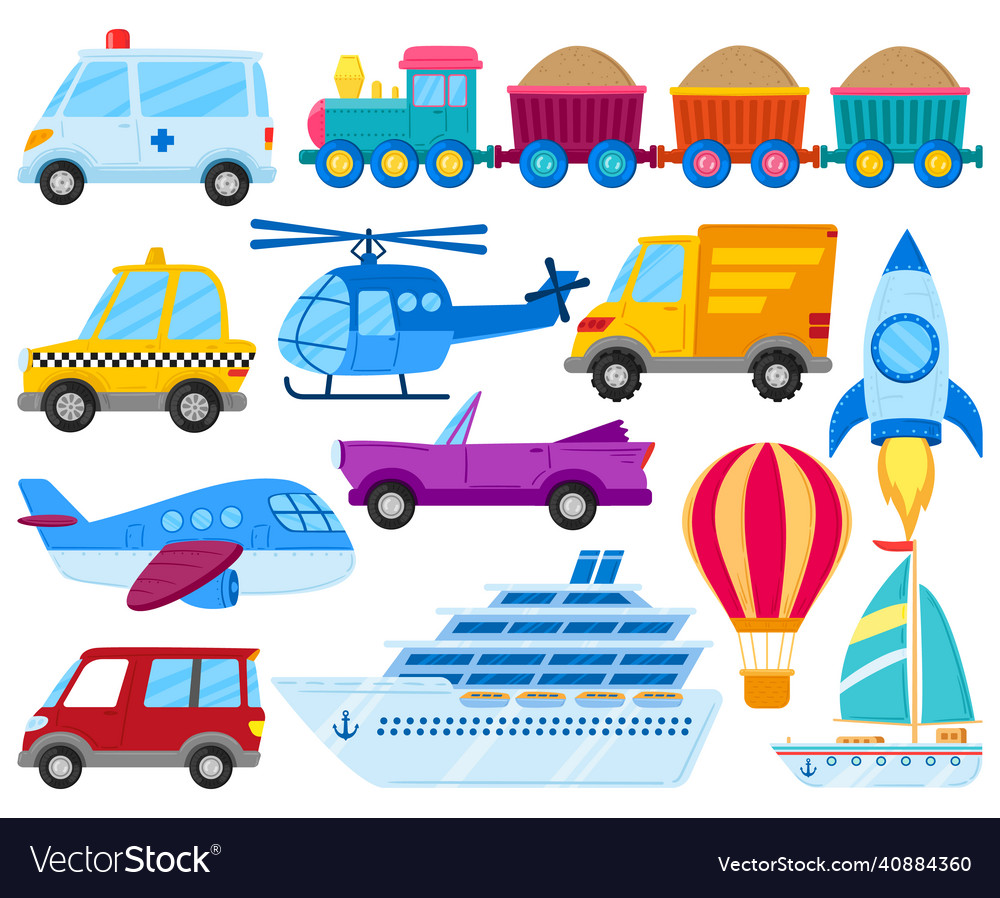 Cartoon kids play vehicles car rocket airplane Vector Image