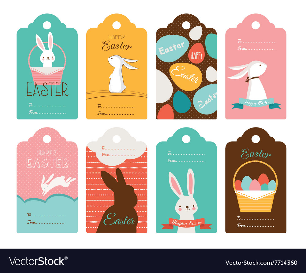 Easter tag collection with bunnies and Easter eggs