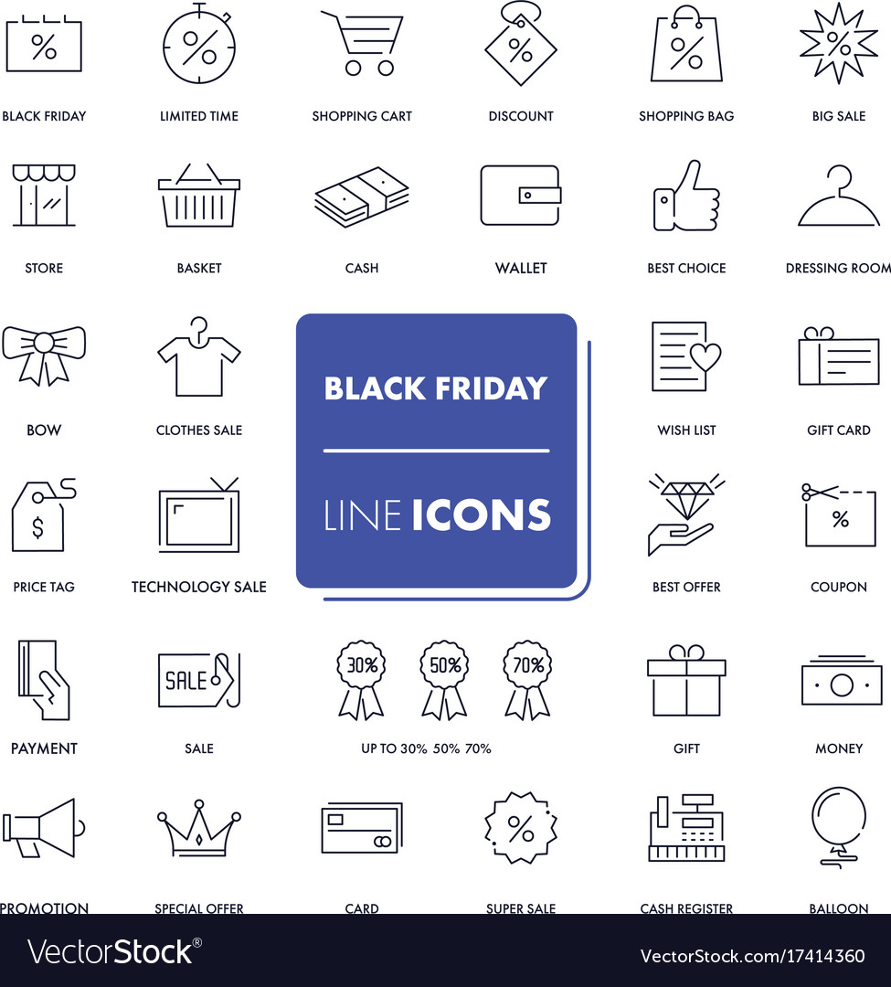 Line icons set black friday