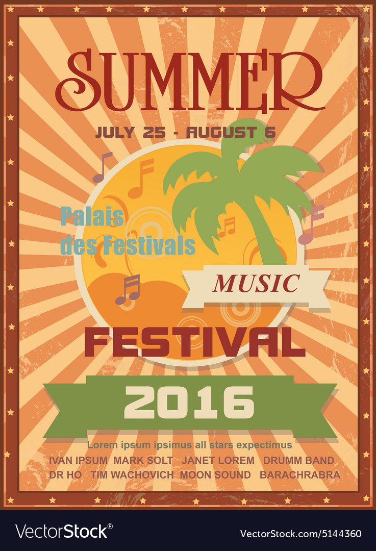 Summer music festival printable poster template Vector Image Within Summer Fair Flyer Template