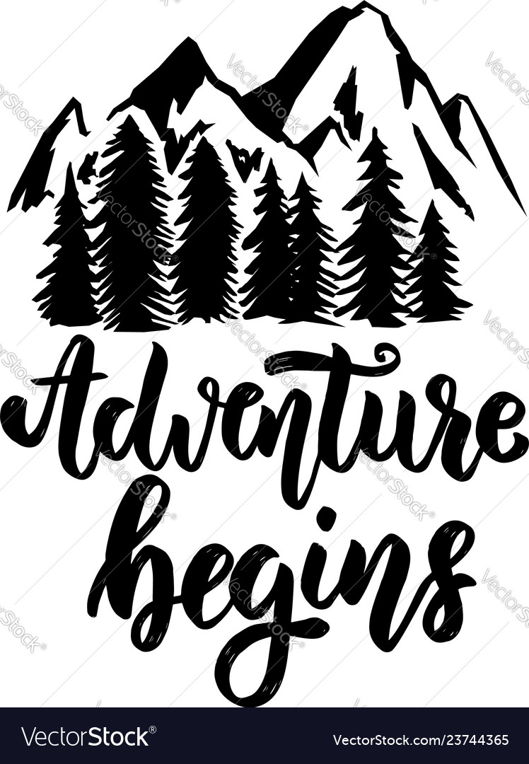 Adventure begins hand drawn lettering phrase Vector Image