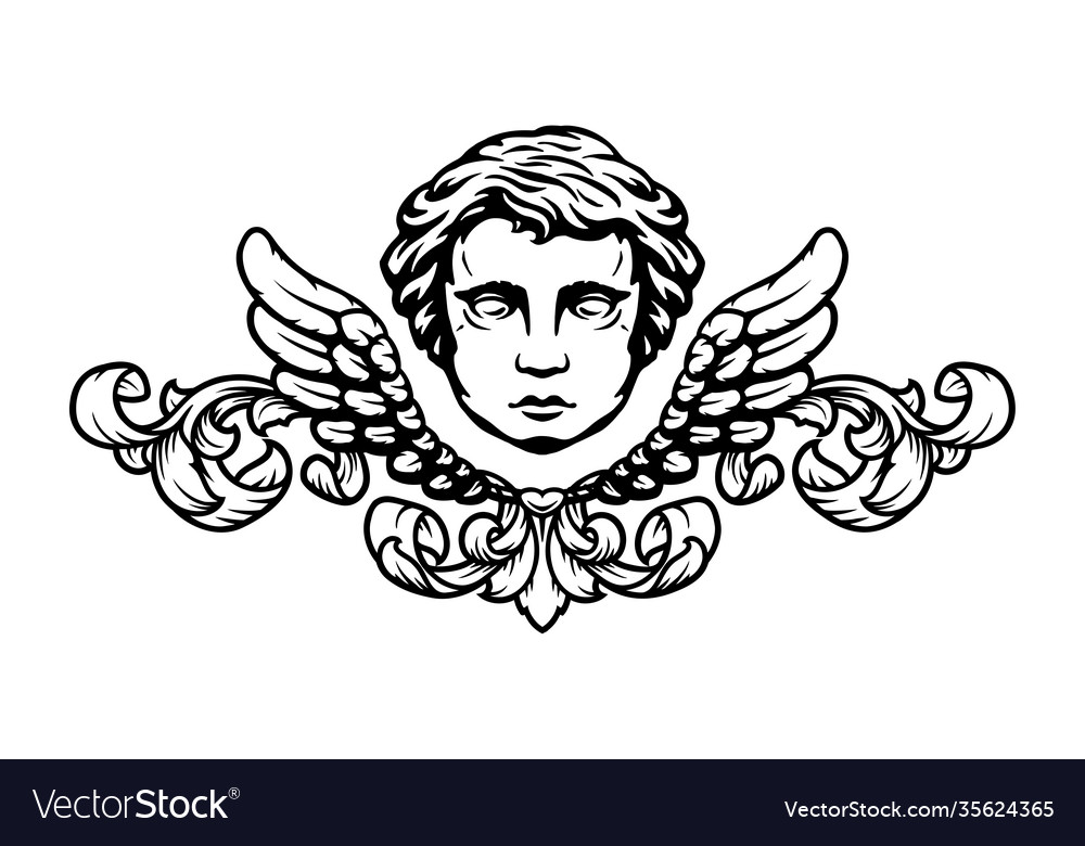 Angel with wings and vintage pattern Royalty Free Vector