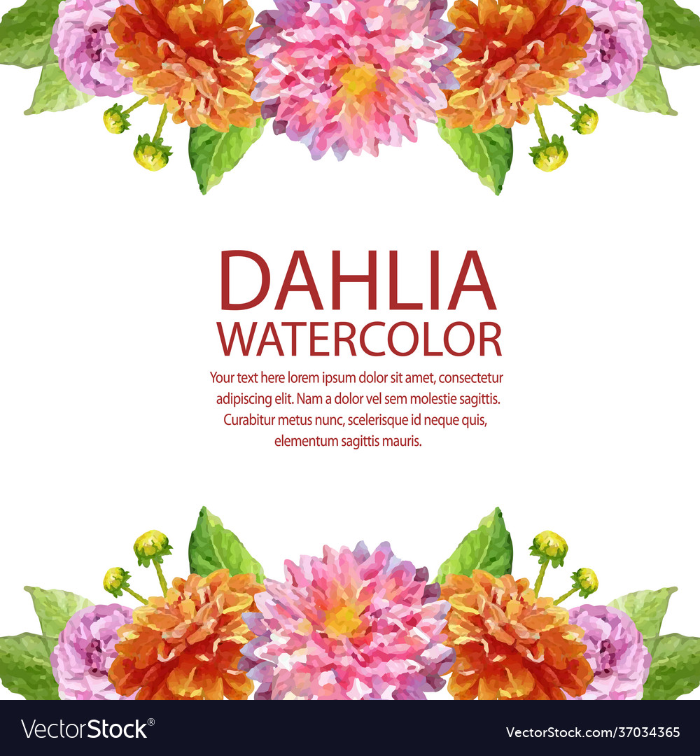 Dahlia watercolor card with frame horizontal