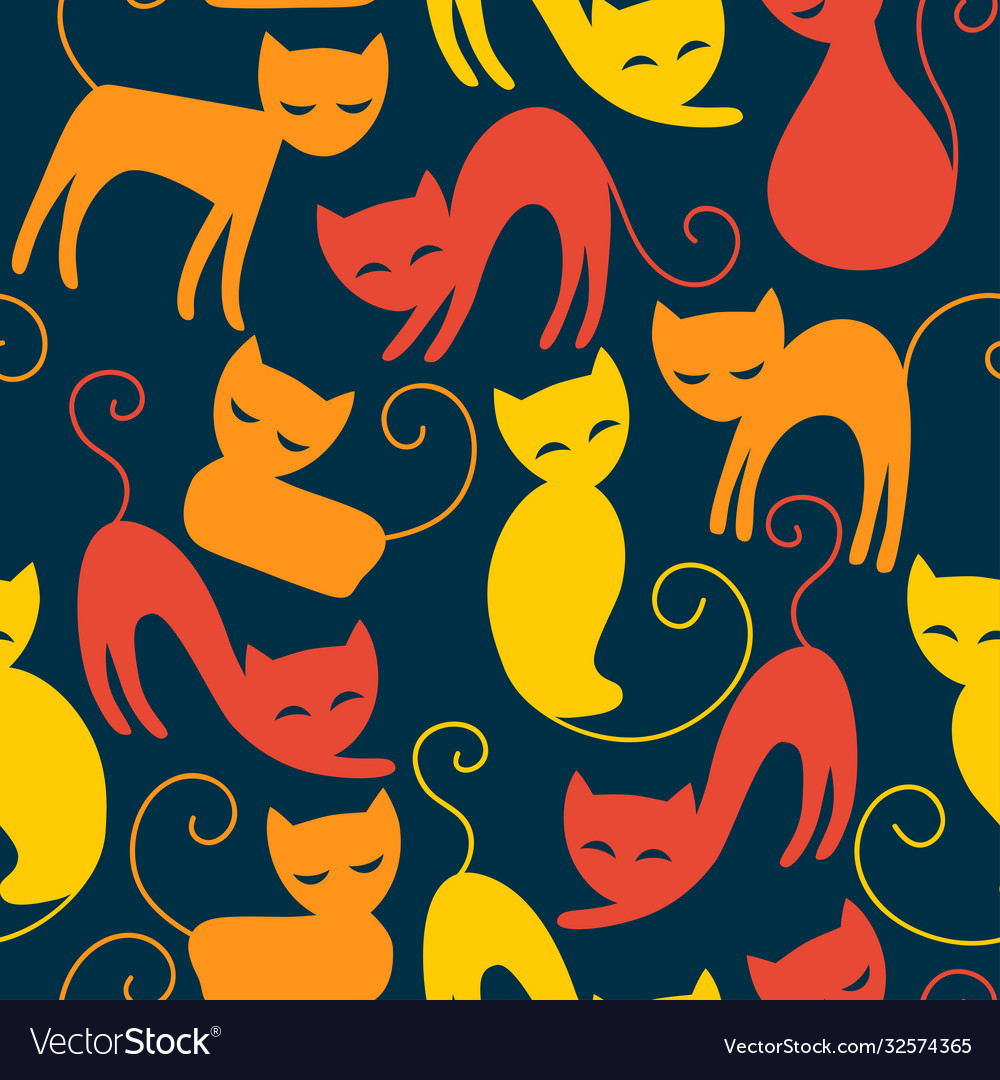 Halloween seamless pattern with colorful cats