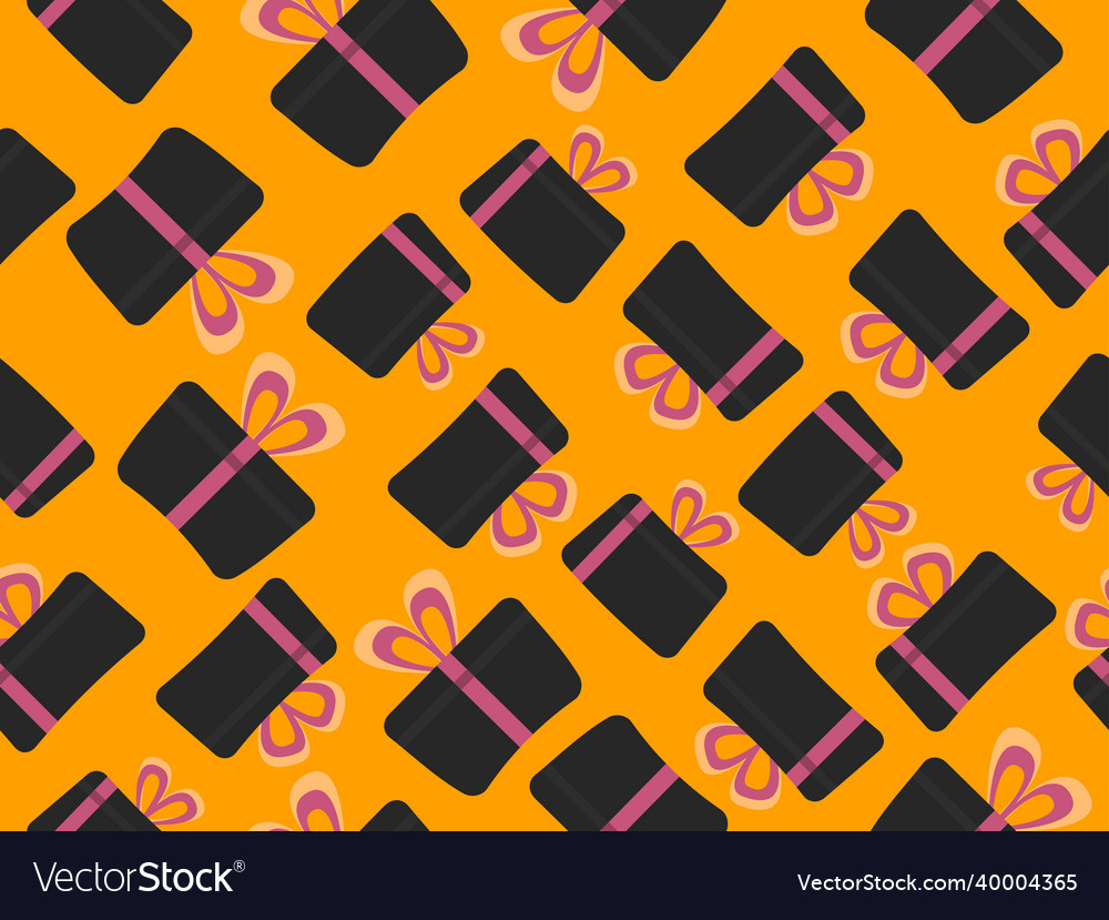 Seamless pattern with black gift boxes pink