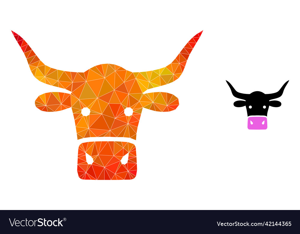 Triangle filled beef head icon with flame