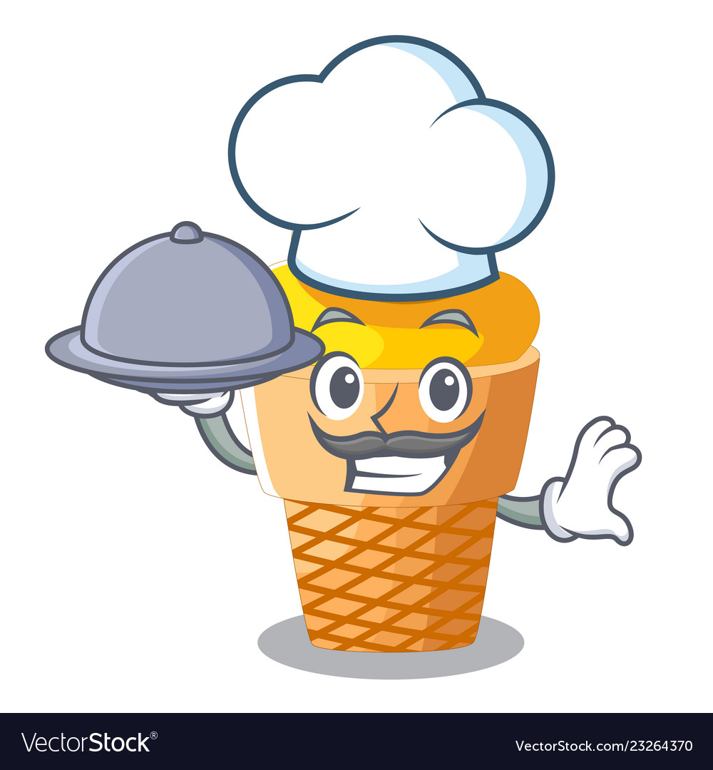 Chef with food banana ice cream in shape cartoon