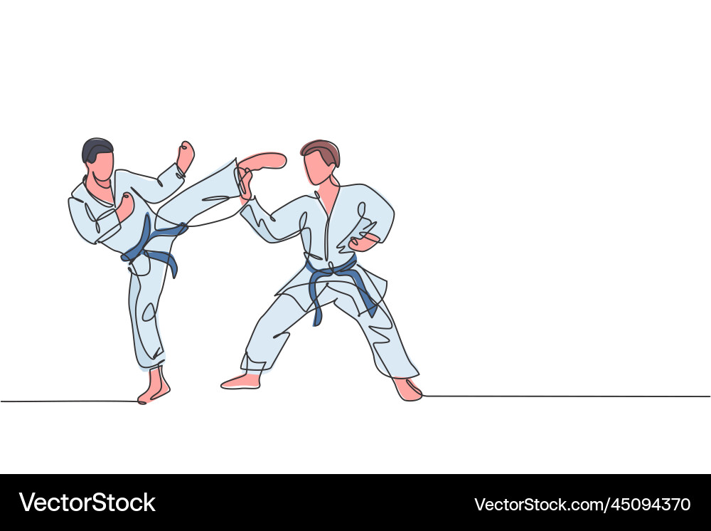 One continuous line drawing of two young talented Vector Image