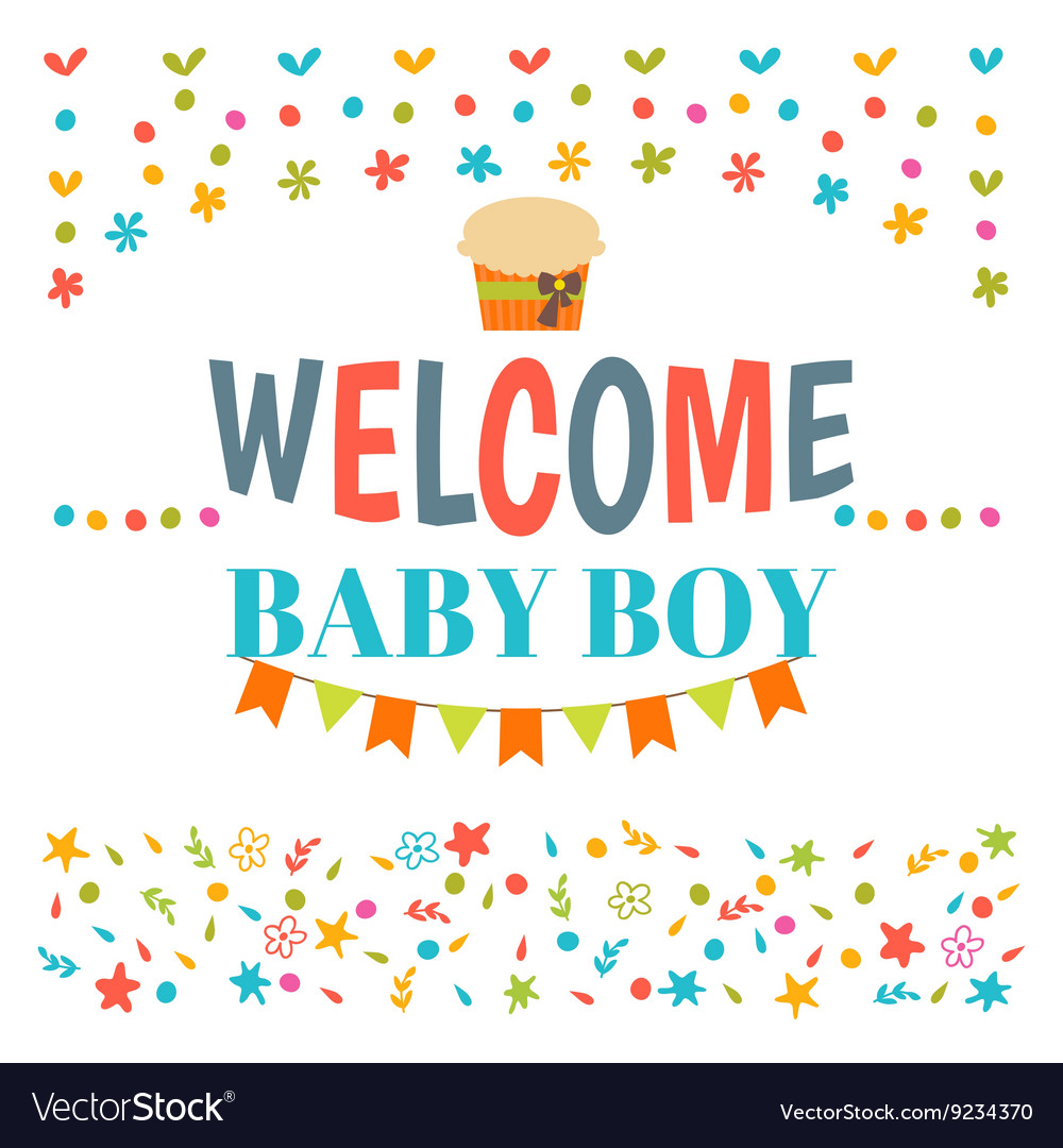 Welcome baby boy shower card arrival Royalty Free Vector