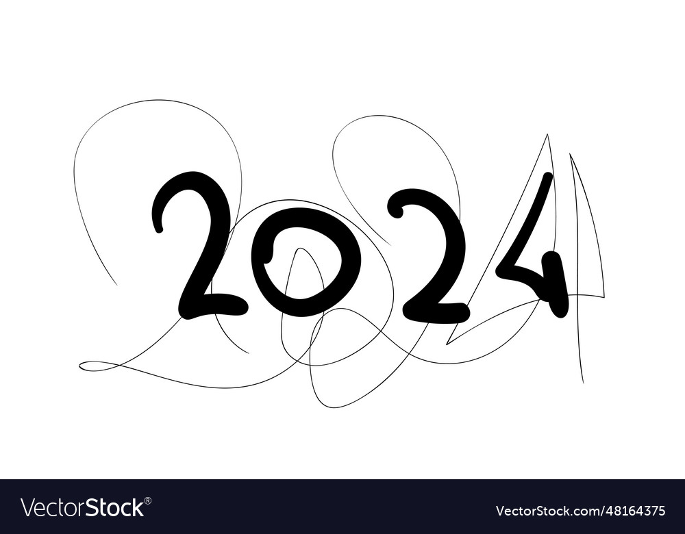 2024 year date handwritten numbers thick and thin Vector Image