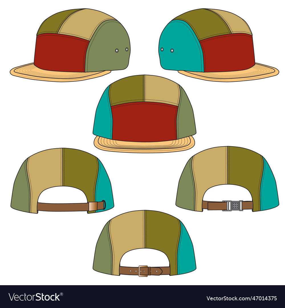 Blank 5-panel hat fashion template set mockup tech