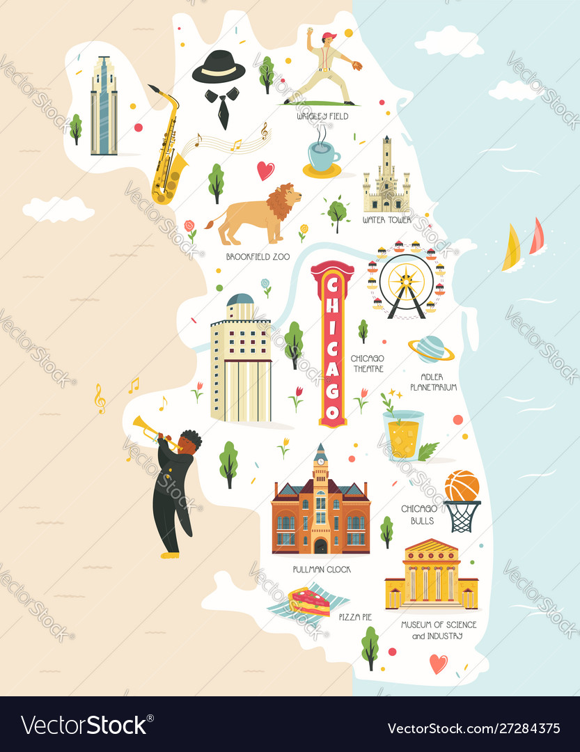 city-map-chicago-with-landmarks-and-symbols-vector-image