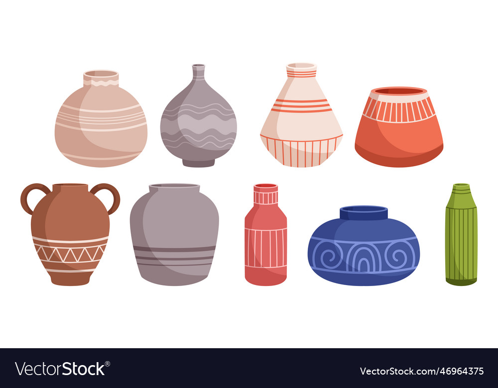 Colorful Set Of Vases With Unique Shapes Vector Image