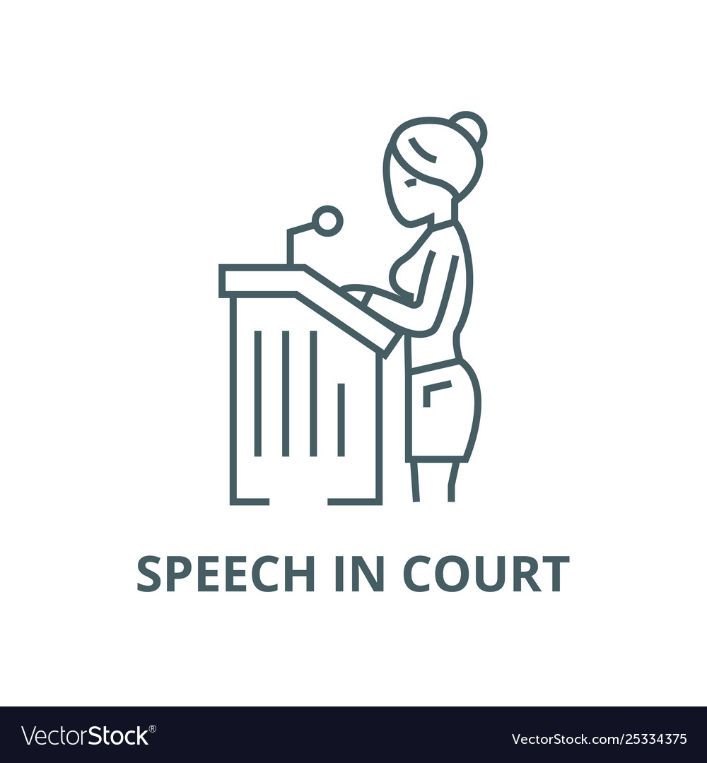 Lawyer womanspeech in court line icon