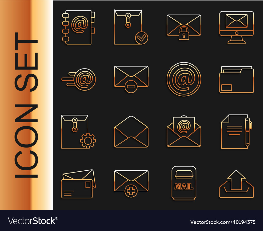 Set line upload inbox document and pen folder vector image Set line upload inbox document and pen folder