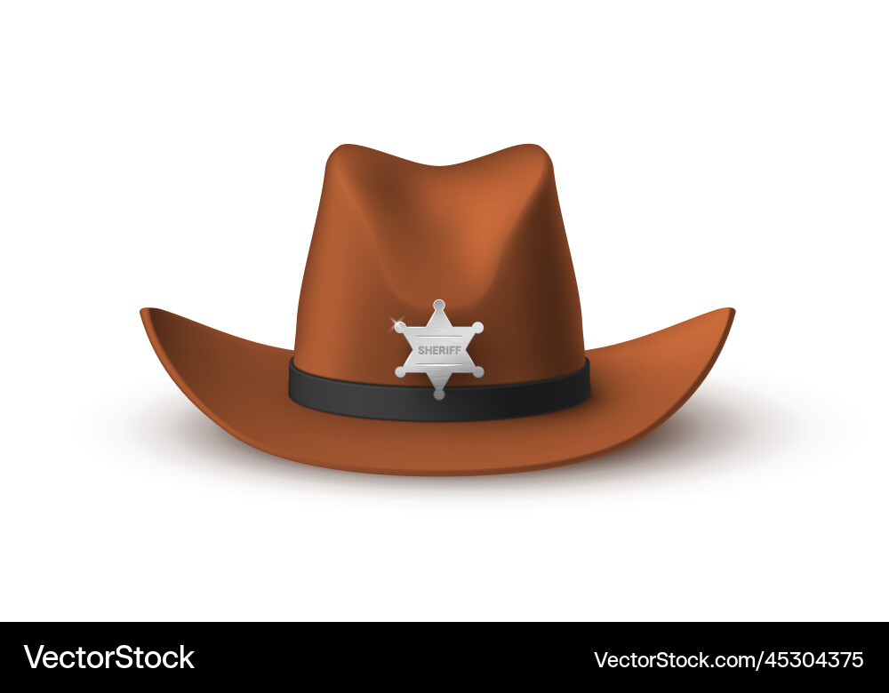 Sheriff brown cowboy hat with star realistic Vector Image