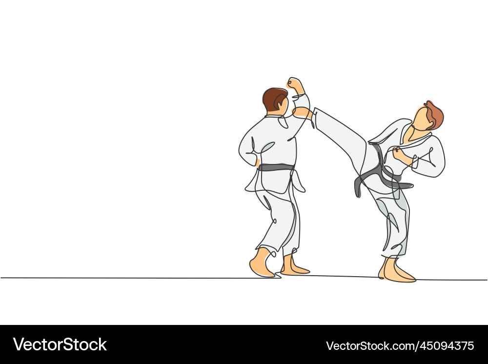 Single continuous line drawing two young Vector Image