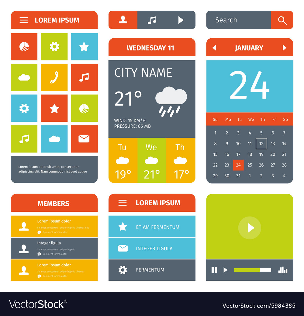 Colorful set of flat mobile app design and icons Vector Image