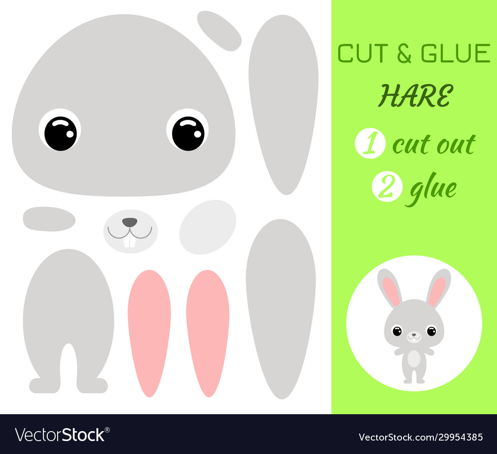 Cut and glue hare educational paper game Vector Image