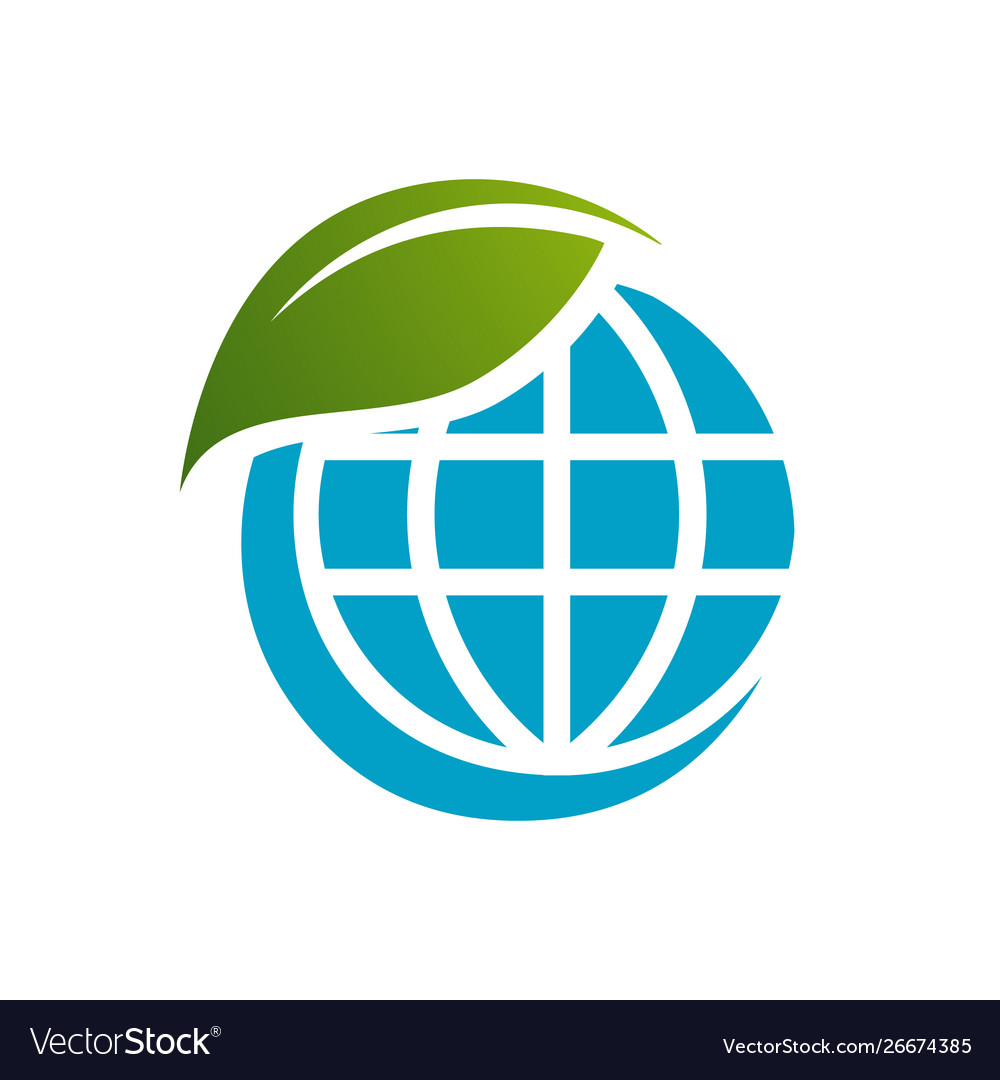 Green leaf global globe logo design Royalty Free Vector