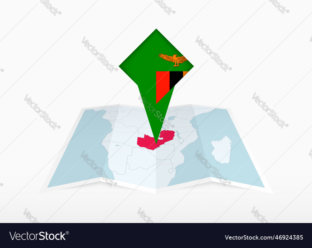 Zambia is depicted on a folded paper map