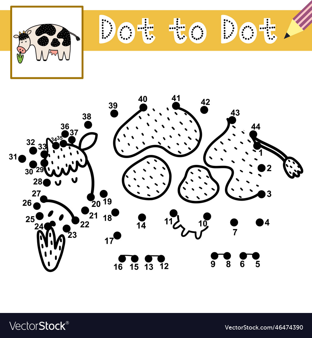 Connect the dots and draw a cute cow dot