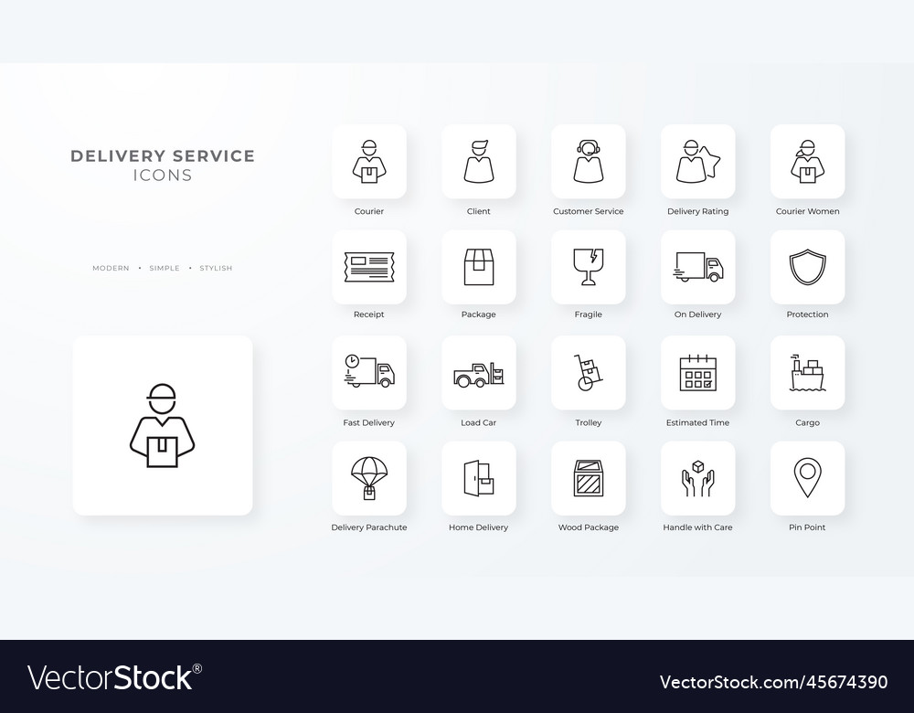 Delivery service icon set with black outline