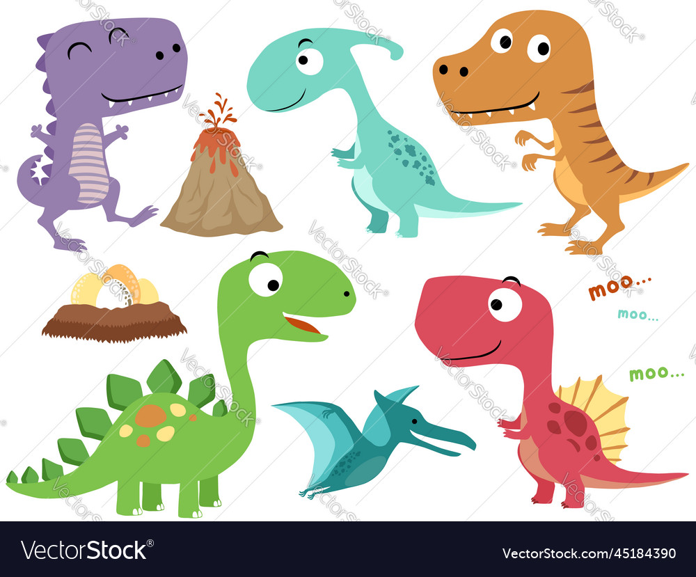 Funny dinosaurs cartoon collection set Royalty Free Vector