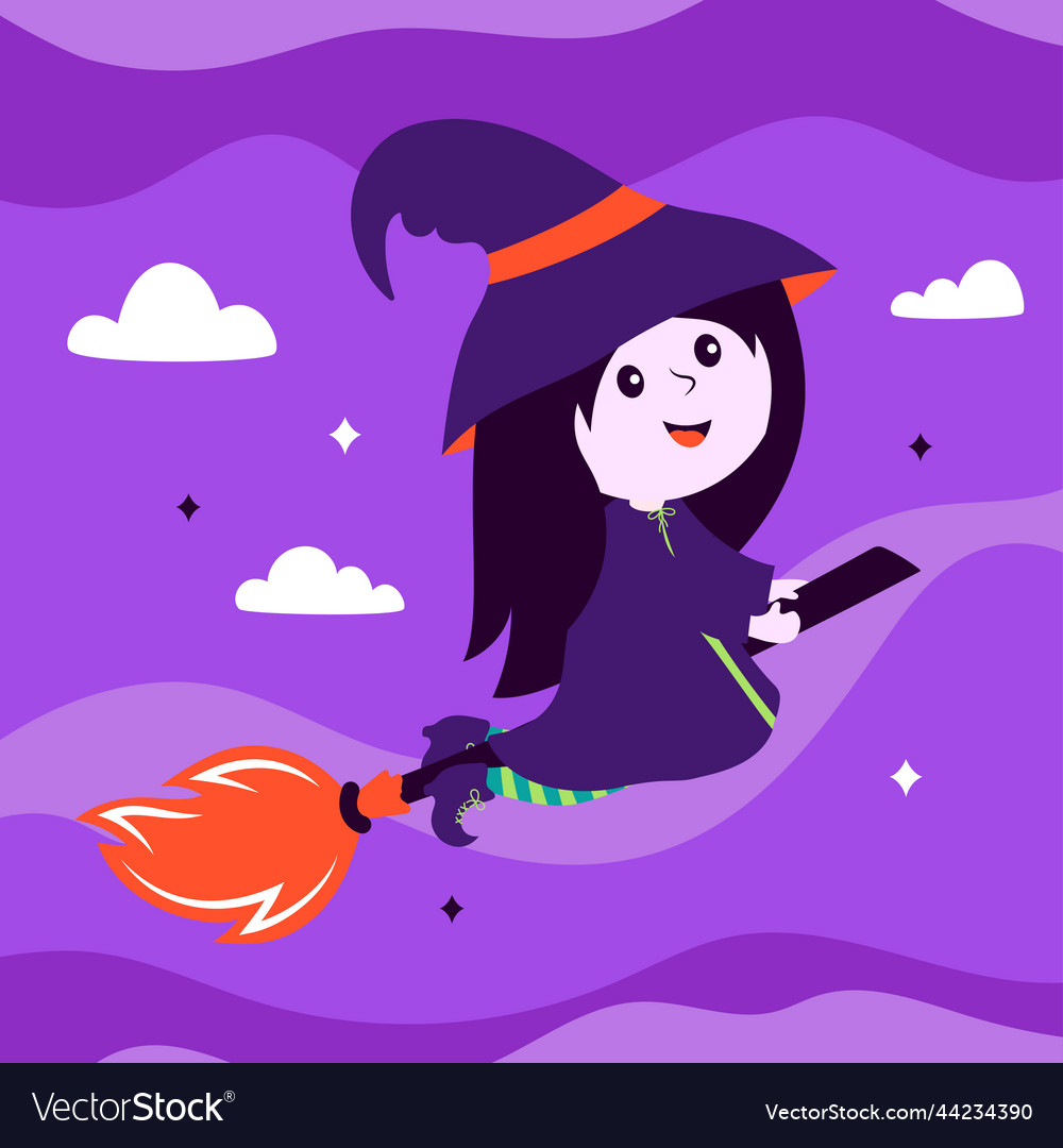 Halloween With Cute Witch On Broom Royalty Free Vector Image 9271