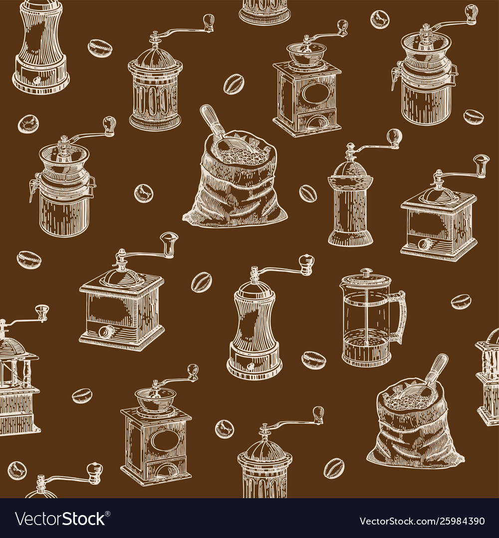 Hand drawn coffee seamless pattern sketch