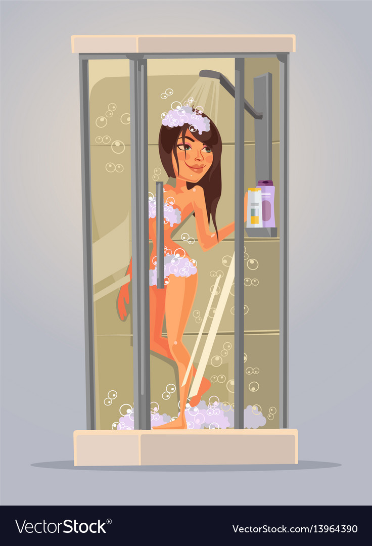 Happy Young Woman Take Shower Royalty Free Vector Image