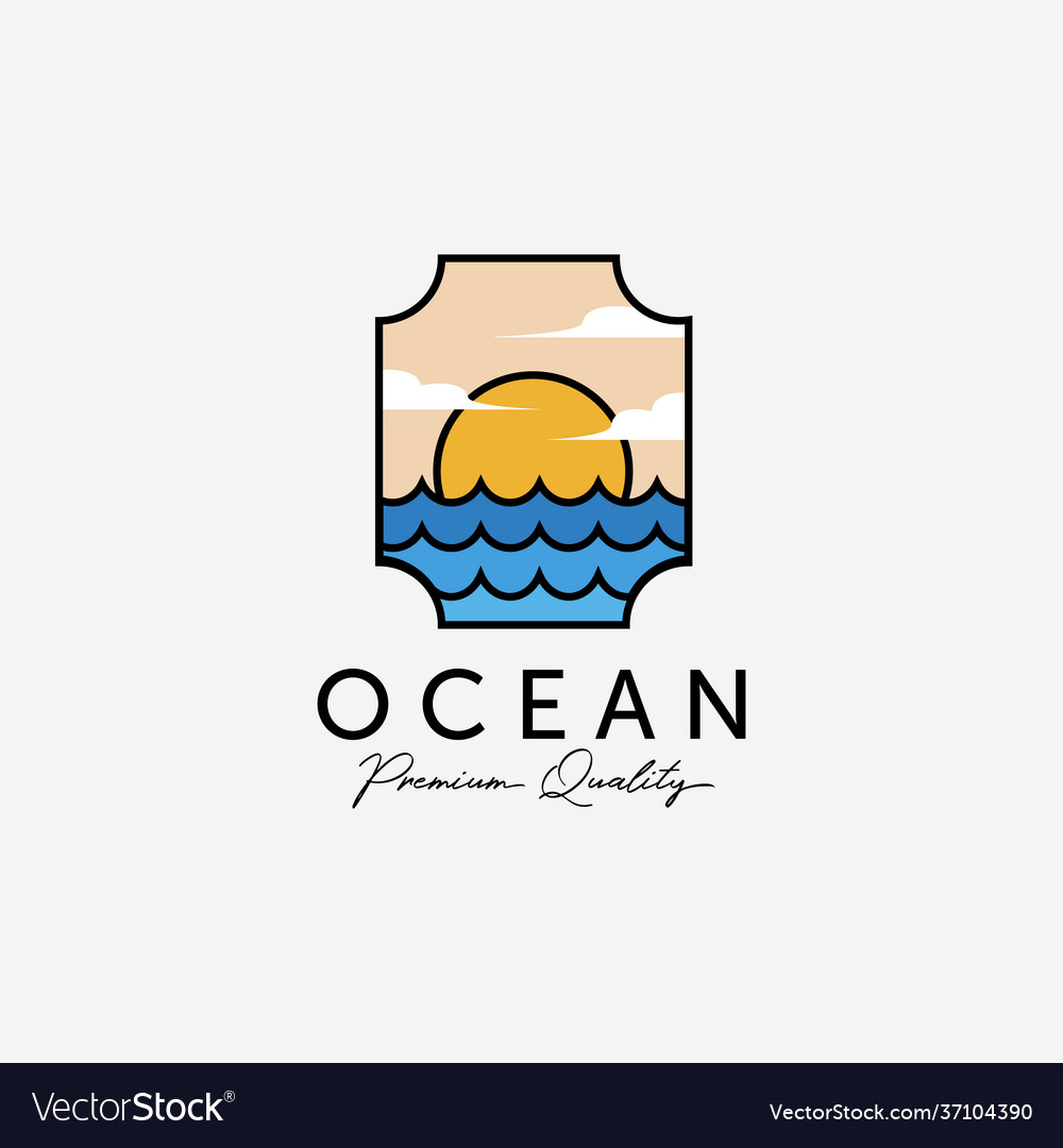 Label ocean sunset sunrise line art logo Vector Image