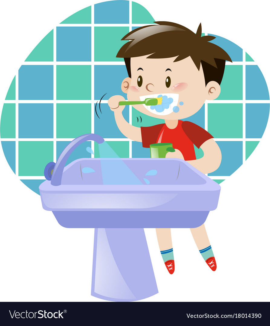 Little boy brushing his teeth Royalty Free Vector Image