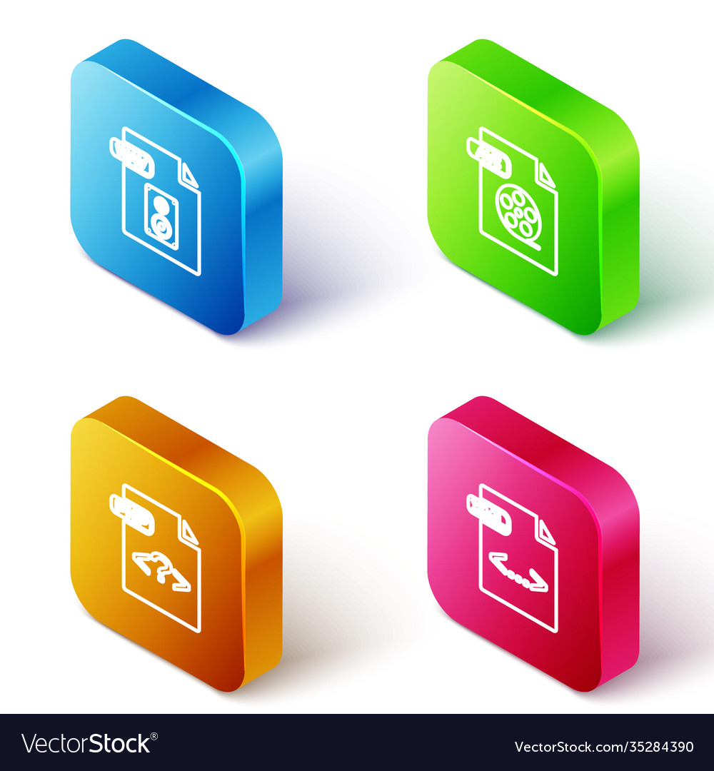Set isometric line wav file document avi php vector image Set isometric line wav file document avi php