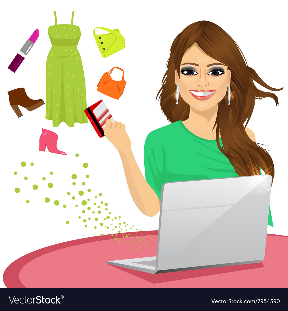 Woman Shopping Online Using A Laptop Royalty Free Vector   Woman Shopping Online Using A Laptop Vector 7954390 