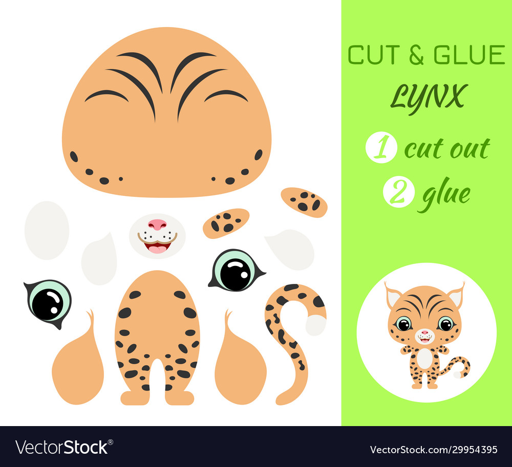 Cut And Glue Lynx Educational Paper Game Vector Image