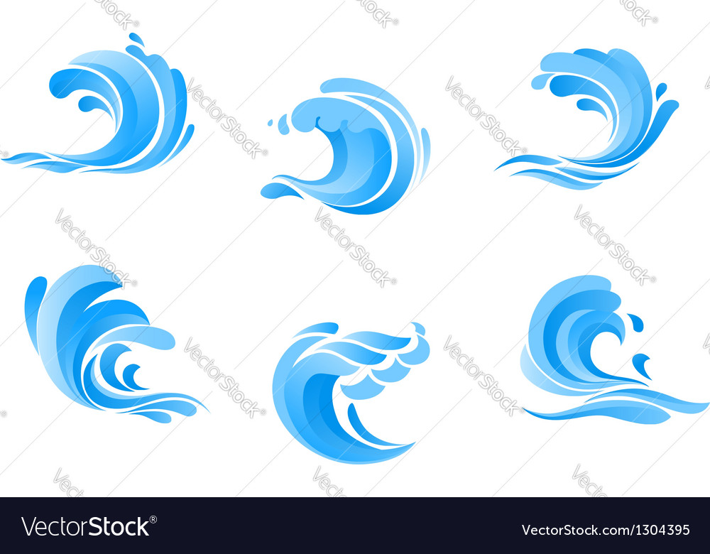 Set of blue sea waves Royalty Free Vector Image