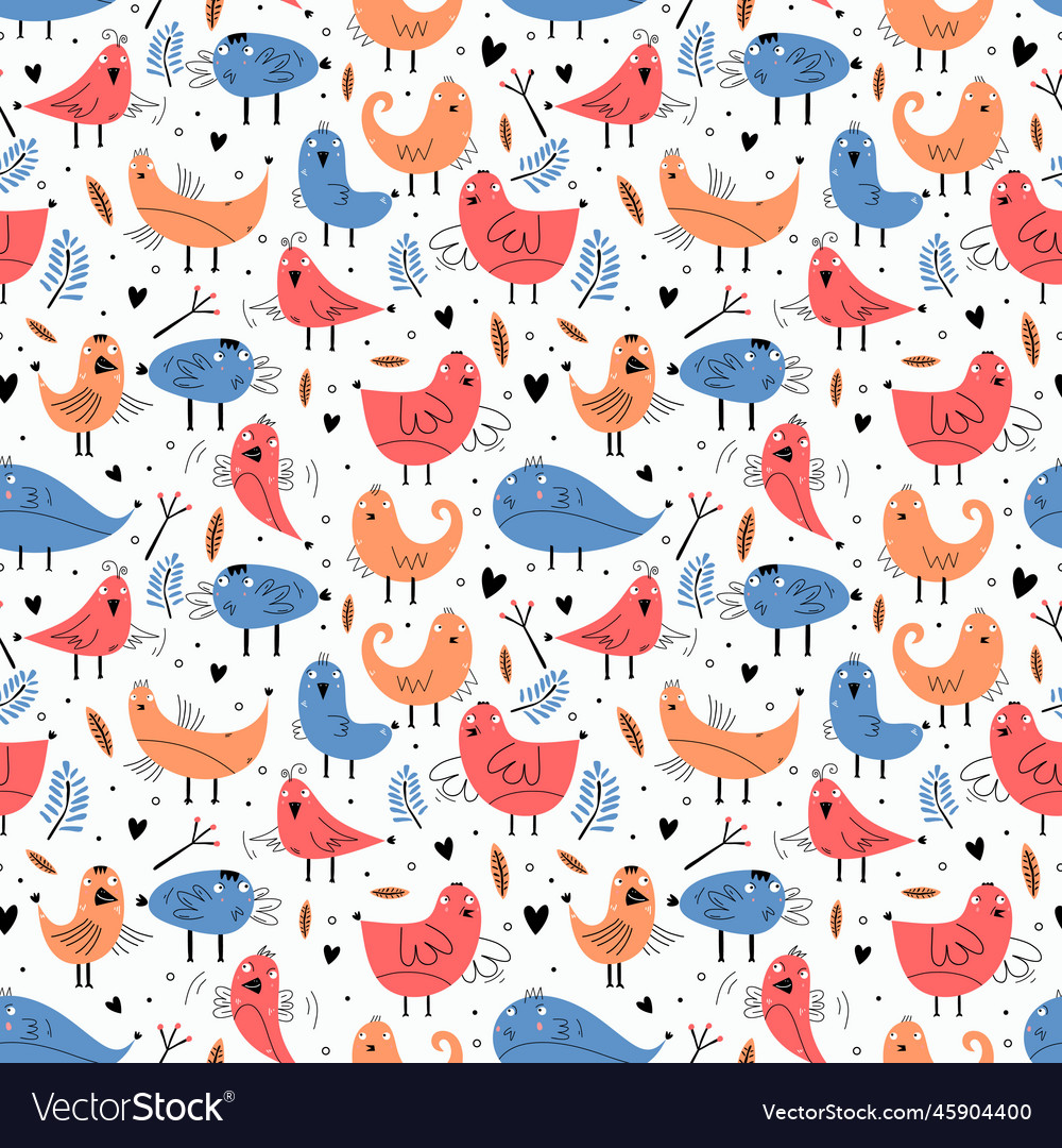 Bird seamless pattern with funny character ready Vector Image