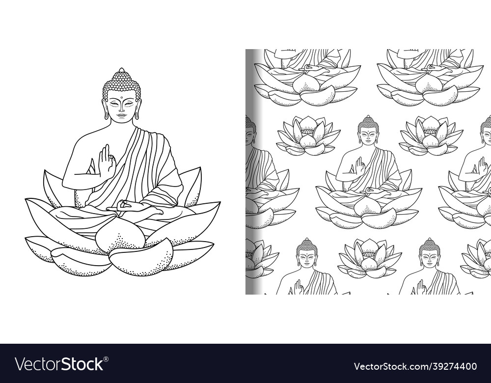 Buddha sitting on lotus print and seamless fbnyp